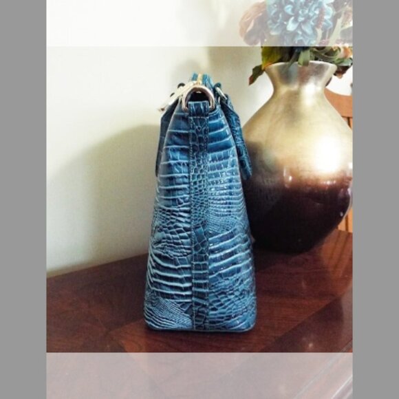 BRAHMIN LARGE DUXBURY CROC EMBOSSSED LEATHER HANDBAG IN BOTTLE BLUE - LIKE NEW!! - Picture 4 of 6